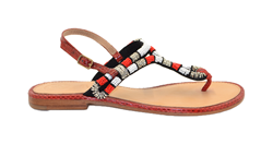 SANDALO BEAD INFRADITO ROSSO IN PELLE CON PERLINE IKAT 